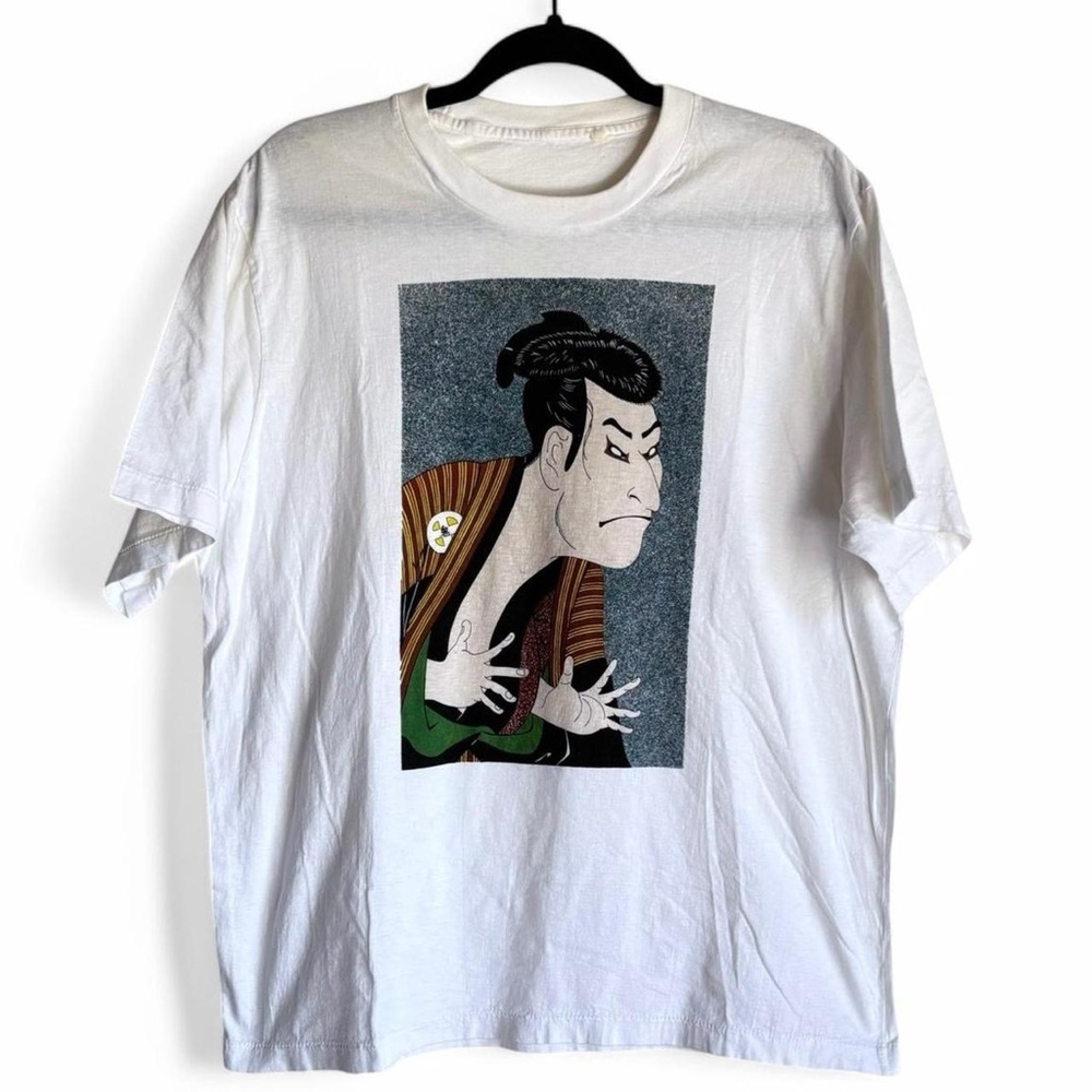 90s Japanese Graphic Tee Kabuki Actor VTG Single Stitch Large 21.5x26 Sumo